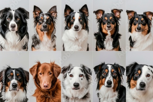 A collage featuring various dog breeds with distinctive eye colors, perfect for use in animal-themed designs or educational materials about canine diversity