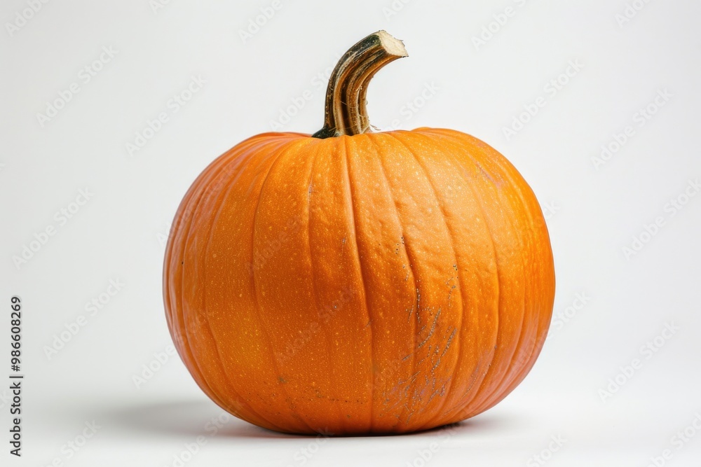 A single orange pumpkin sitting on a white surface A single orange pumpkin sitting on a white surface