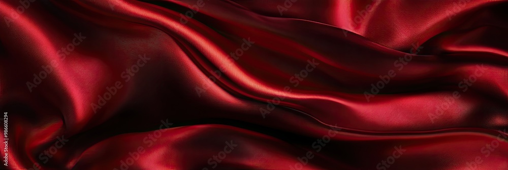 Satin fabric texture with smooth, flowing folds in deep red tones Satin fabric texture with smooth, flowing folds in deep red tones