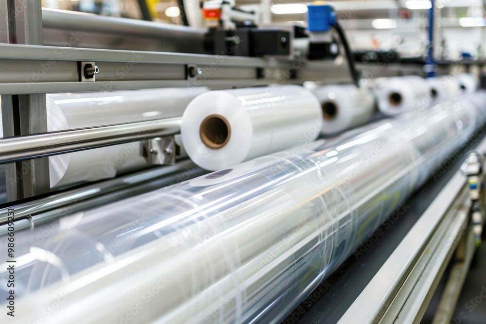 Obraz premium A machine with multiple rolls of plastic on it