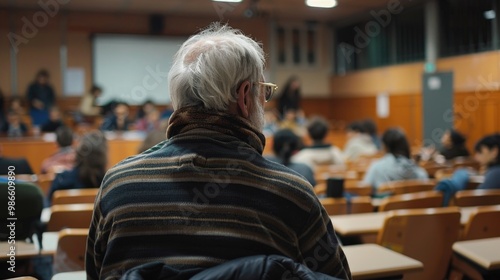 A teacher leading a large group of students in a classroom setting