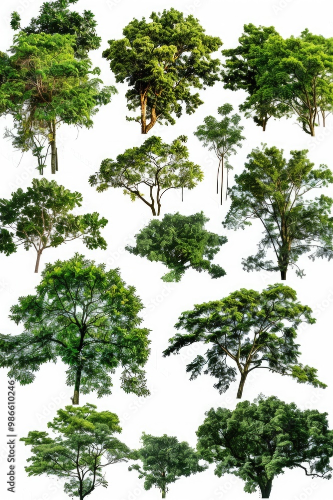 Fototapeta premium A variety of trees against a white background