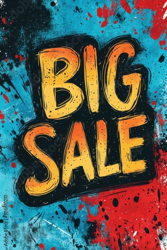 Big sale sign on a blue and red background