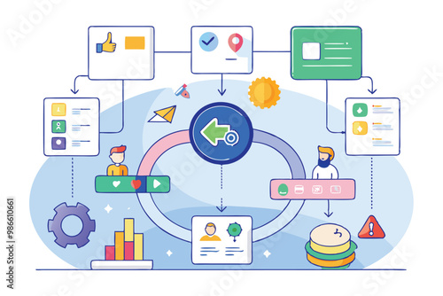 This visual representation showcases agile methodology using customizable semi-flat illustrations for projects, Agile method with customizable semi-flat illustrations.