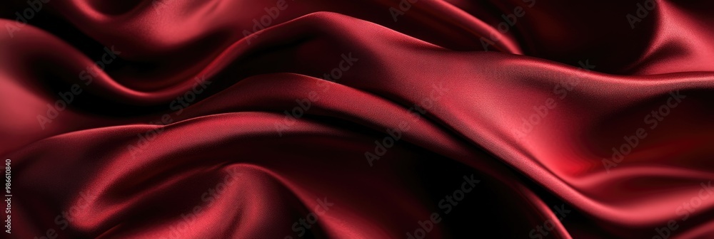 Satin fabric texture with smooth, flowing folds in deep red tones Satin fabric texture with smooth, flowing folds in deep red tones