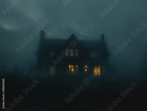 Creepy Haunted House in Fog