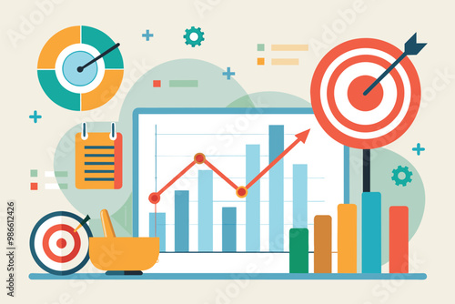 Data analysis reveals flat trends with targets highlighted, representing performance metrics over time, Analyst data and time targets are trending flat.