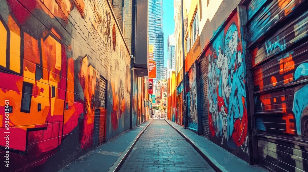 Fototapeta premium Colorful Graffiti Alleyway in Urban City