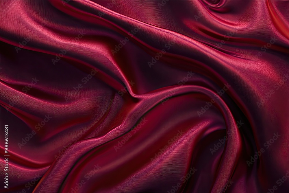 Satin fabric texture with smooth, flowing folds in deep red tones Satin fabric texture with smooth, flowing folds in deep red tones