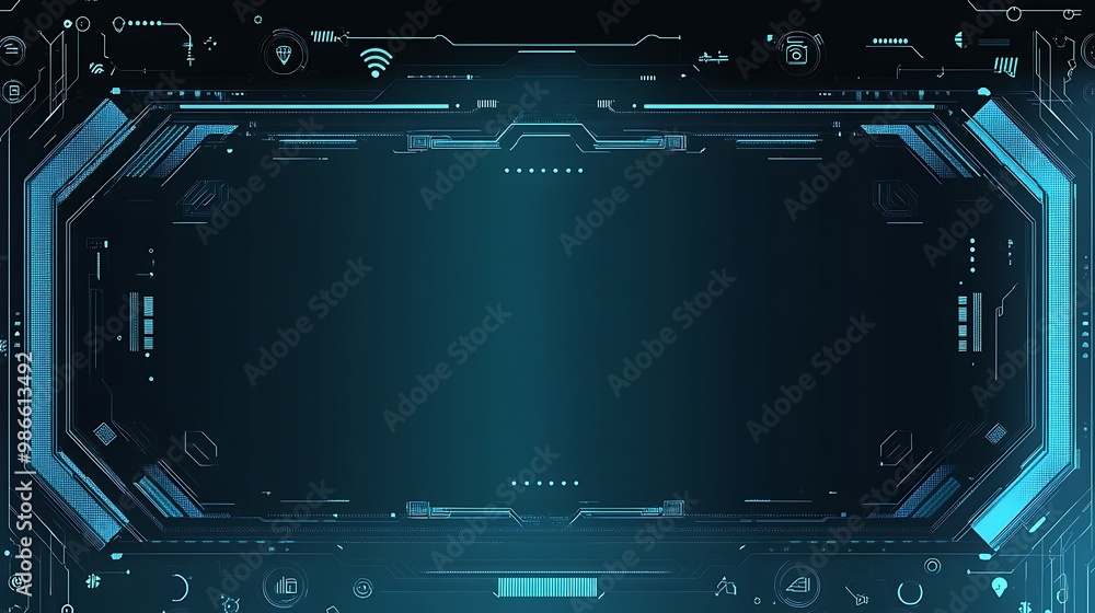 Futuristic blue digital interface with empty space for text or graphics. Futuristic blue digital interface with empty space for text or graphics.