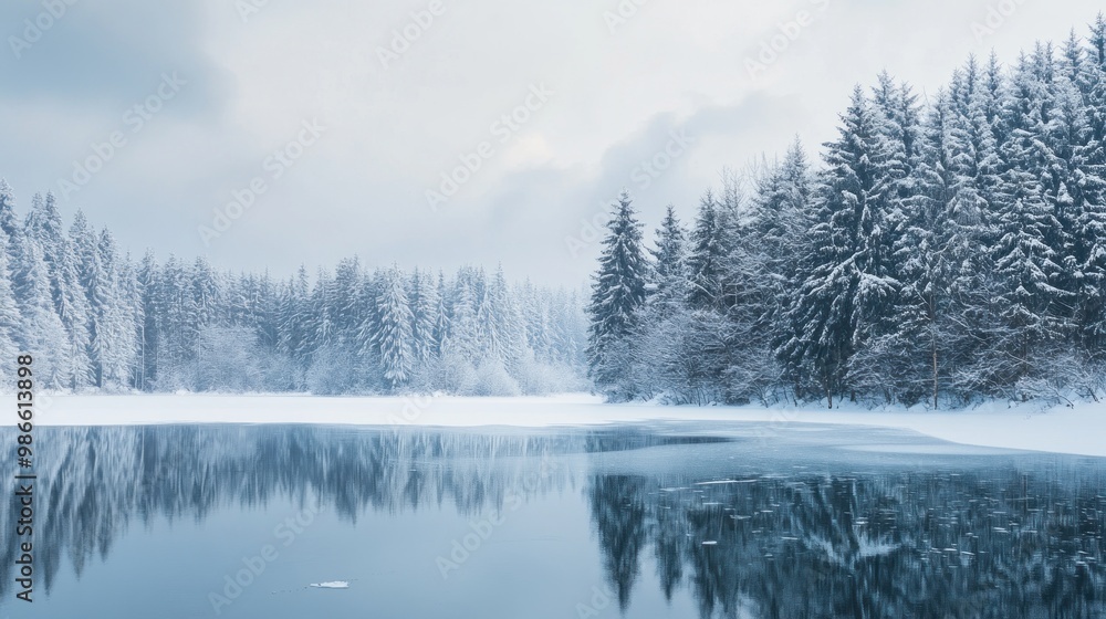 Winter Wonderland: Tranquil Reflection on a Frozen Lake Winter Wonderland: Tranquil Reflection on a Frozen Lake