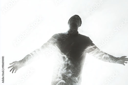 A ghostly figure with supernatural abilities, isolated on white, showcasing ethereal light and mystic energy photo