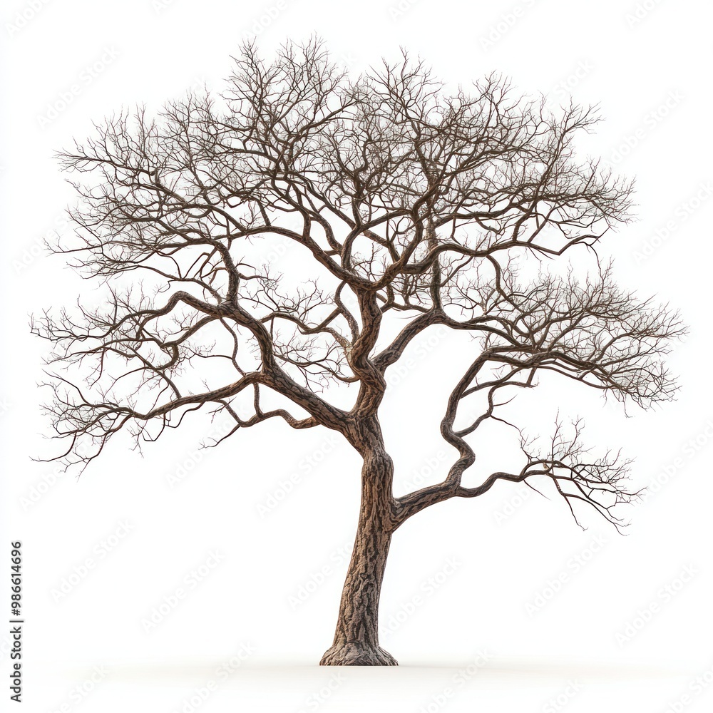 A tree with complex, intricate branches, isolated on a clean white background, focus on the twisting and interwoven limbs A tree with complex, intricate branches, isolated on a clean white background, focus on the twisting and interwoven limbs