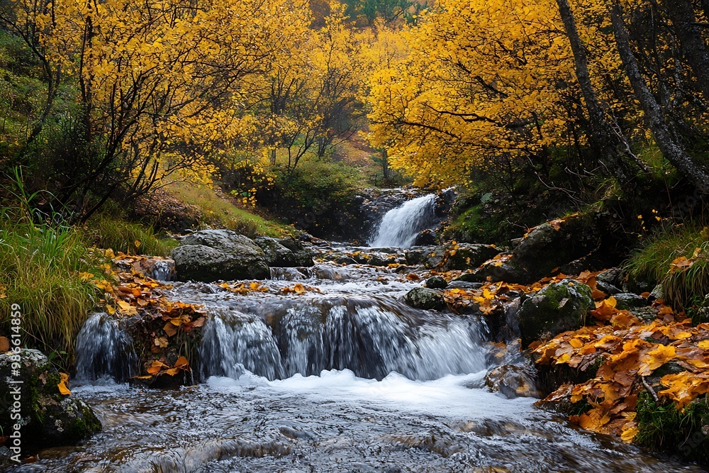Autumn Creek with Waterfall in Forest, Nature Photography Autumn Creek with Waterfall in Forest, Nature Photography