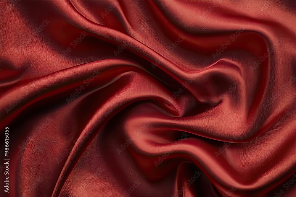 Satin fabric texture with smooth, flowing folds in deep red tones Satin fabric texture with smooth, flowing folds in deep red tones
