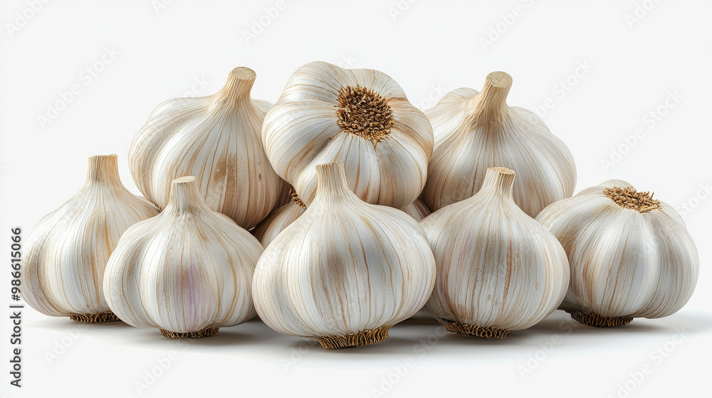 A group of garlic bulbs on a white background. A group of garlic bulbs on a white background.