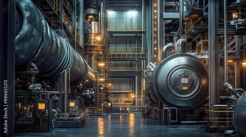 A Detailed view of industrial machinery in a modern factory, consisting of advanced equipment, automation and precision engineering. The power and efficiency of modern manufacturing technology. A Detailed view of industrial machinery in a modern factory, consisting of advanced equipment, automation and precision engineering. The power and efficiency of modern manufacturing technology.