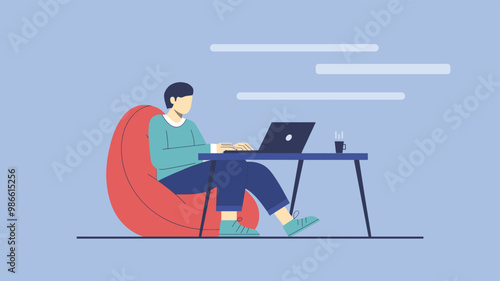 man working on laptop vector illustration