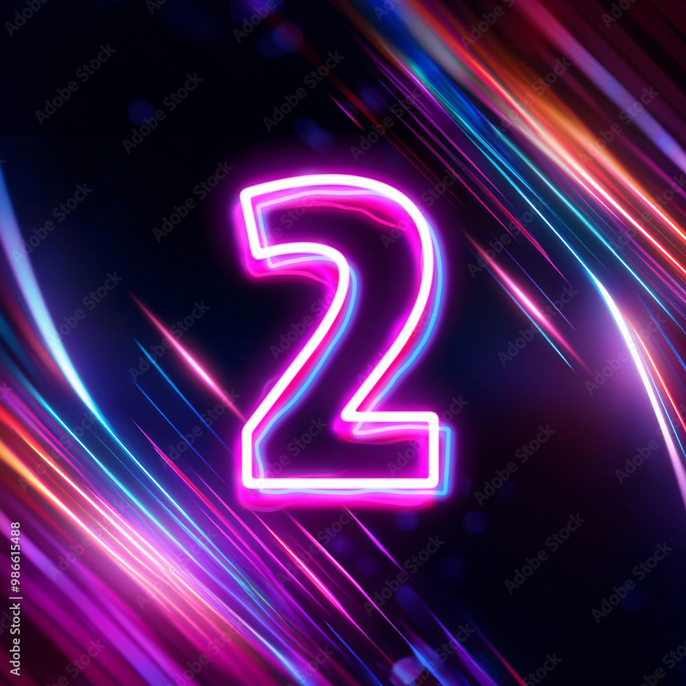 set of neon numbers, 3d rendering, two set of neon numbers, 3d rendering, two