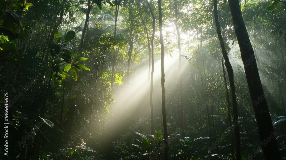 Sunlight Streaks Through the Rainforest Canopy Sunlight Streaks Through the Rainforest Canopy