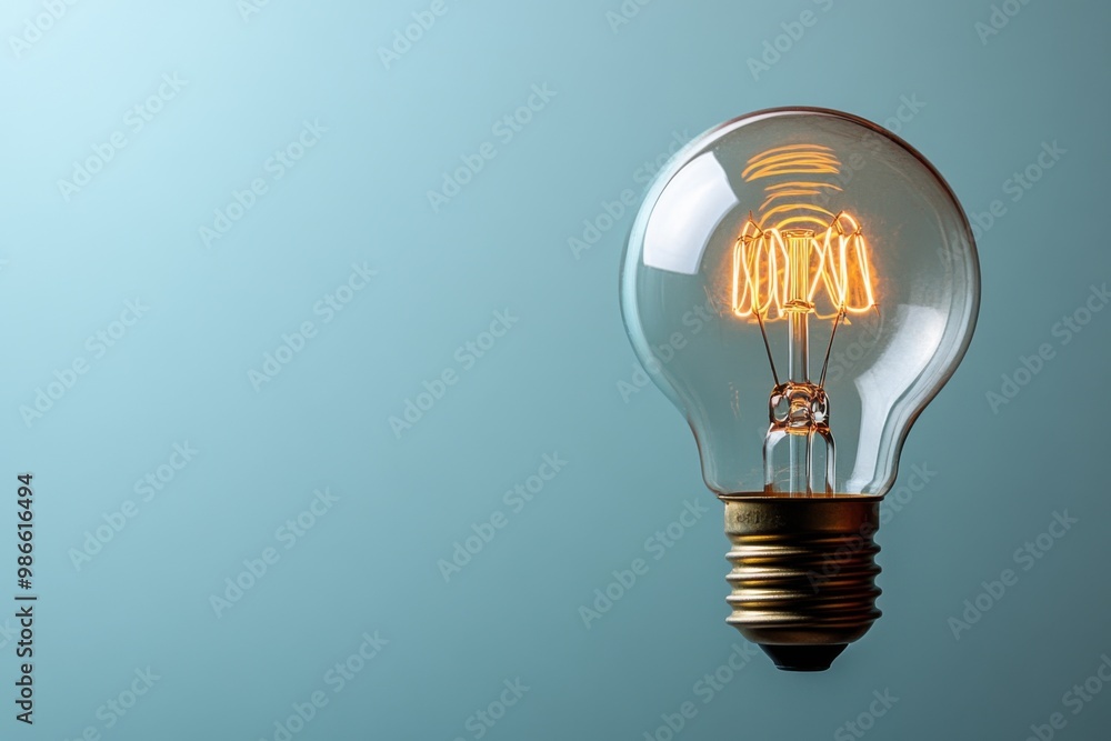Light bulb that is glowing on a blue background Light bulb that is glowing on a blue background