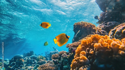 Wallpaper Mural Underwater Paradise: Vibrant Coral Reef with Yellow Fish Torontodigital.ca