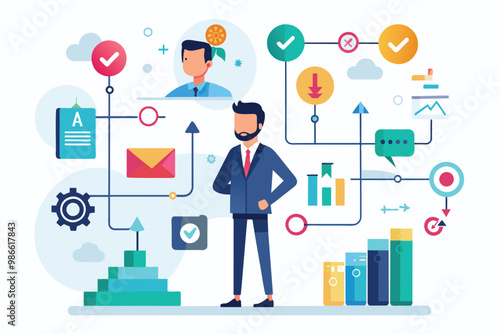 A professional evaluates strategies for business growth using data-driven tools and visual aids, Assess guidelines for business expansion, simple picture.