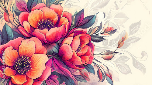 Hand drawn rose peony flower paisley floral stripe abstract. Paisley. Illustration