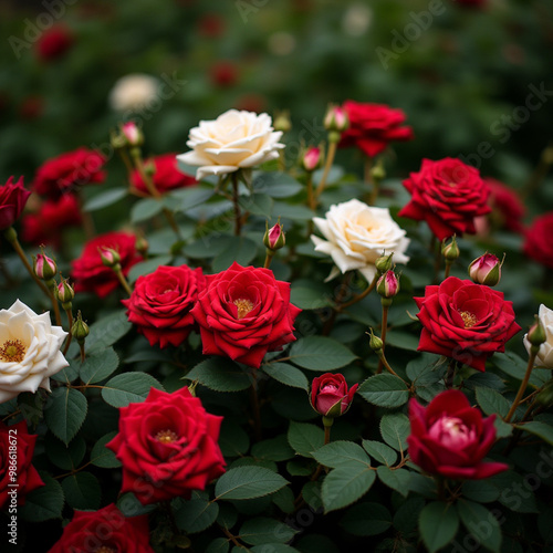 Wallpaper Mural Lush Red and White Roses Blooming in Romantic Garden Setting Torontodigital.ca