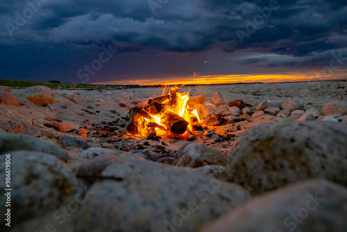 Campfire on beach photo