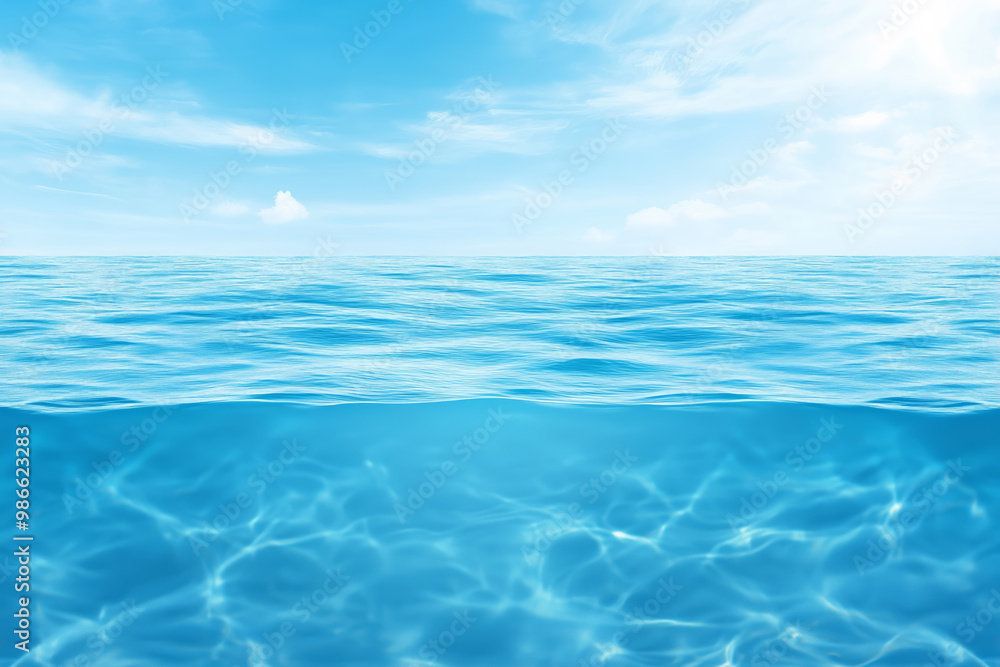 Calm turquoise ocean water under a bright blue sky on a sunny day Calm turquoise ocean water under a bright blue sky on a sunny day