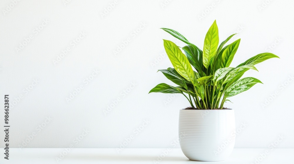 A stylish, modern potted plant with lush foliage, isolated against a bright white background, perfect for indoor decor inspiration. A stylish, modern potted plant with lush foliage, isolated against a bright white background, perfect for indoor decor inspiration.
