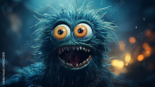 Furry Monster with Giant Eyes - Halloween Style