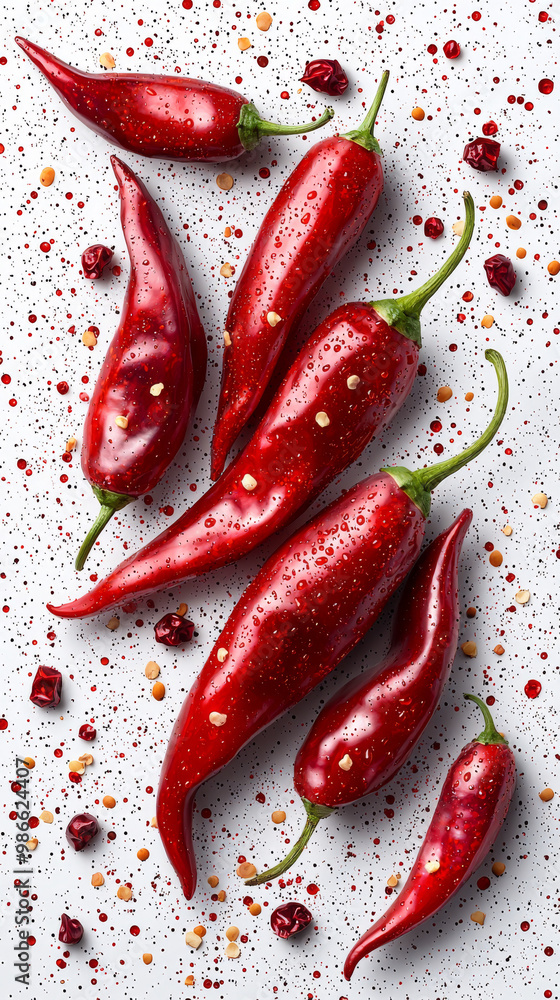 Red chili peppers on white background.