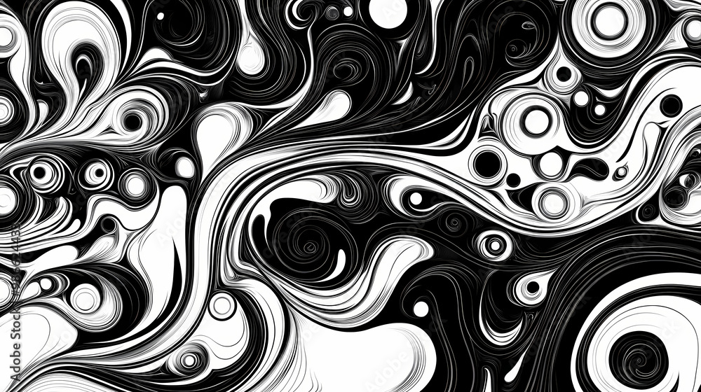 Intricate black and white abstract wave pattern with swirls and curls, depicting a seamless fluid motion, ideal for backgrounds and textures. Abstract Patterns. Illustration Intricate black and white abstract wave pattern with swirls and curls, depicting a seamless fluid motion, ideal for backgrounds and textures. Abstract Patterns. Illustration