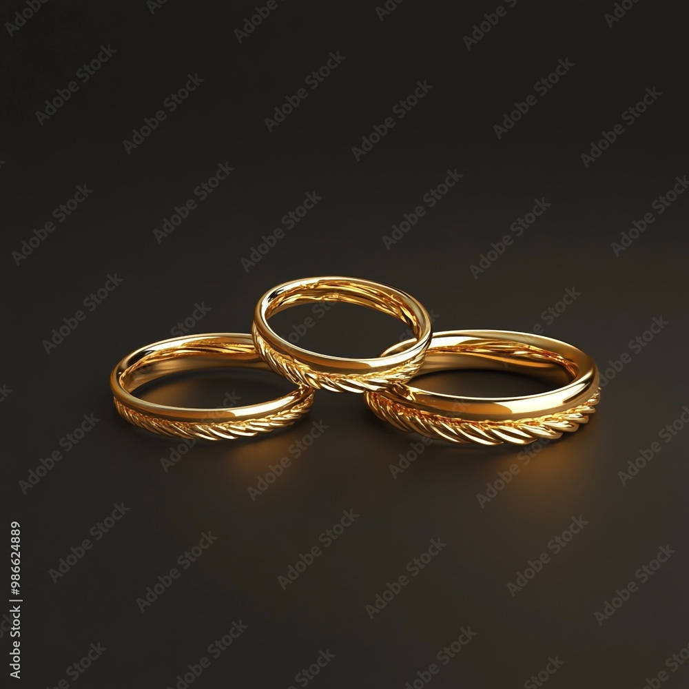 3D Ring Set Icon: Coordinated Jewelry Collection Illustration Logo