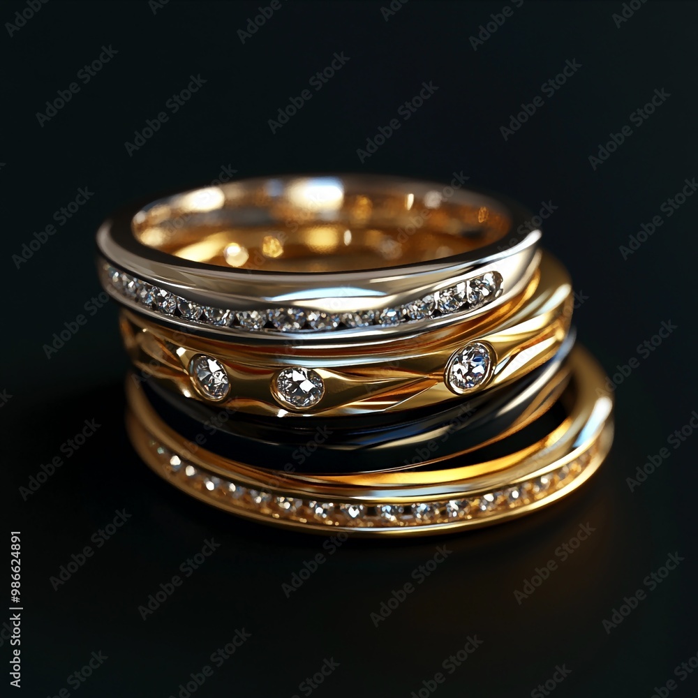3D Ring Set Icon: Coordinated Jewelry Collection Illustration Logo 3D Ring Set Icon: Coordinated Jewelry Collection Illustration Logo