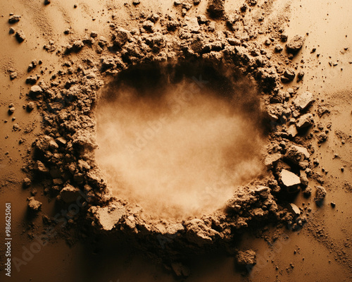 Close-up view of powdered substance forming a circular shape, creating a textural contrast against a smooth backdrop. photo