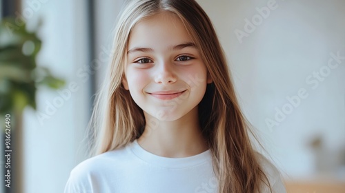 Blank shirt smiling teen