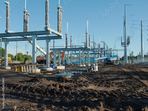 Obraz na plátně Wide view of  Electric substation under construction