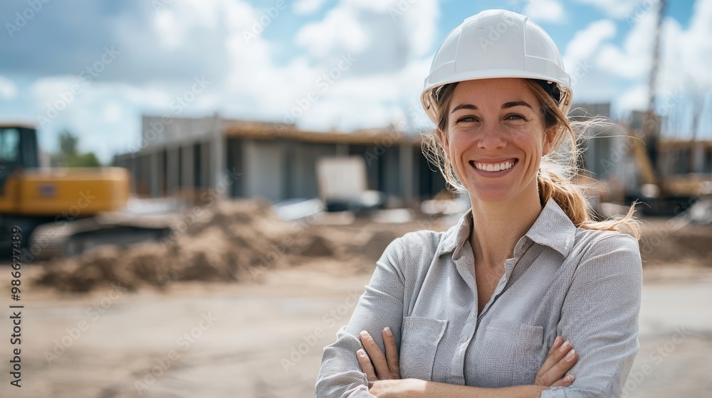 Smiling female architect on a construction site Smiling female architect on a construction site