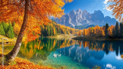 Fall colors Limides, Dolomites. photo