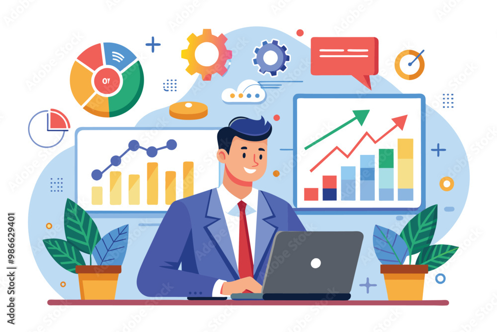A business analyst works on a laptop, examining sales data and profit analytics surrounded by charts, Business analyst using sales growth and profit analysis to create a marketing plan. A business analyst works on a laptop, examining sales data and profit analytics surrounded by charts, Business analyst using sales growth and profit analysis to create a marketing plan.