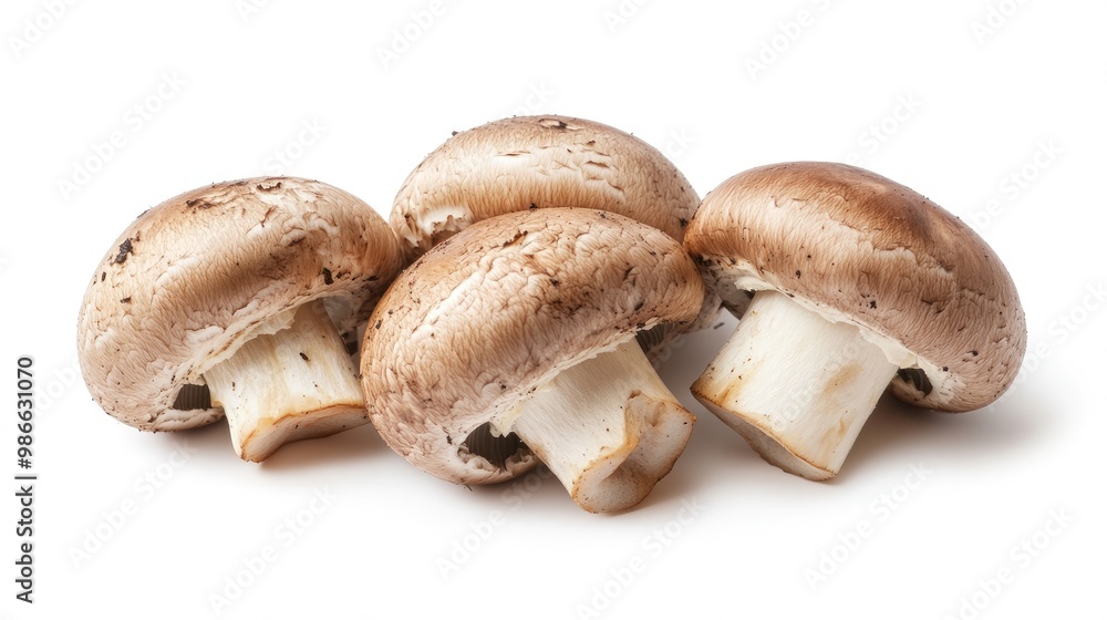 Close-up of plump, juicy mushrooms on a bright white background, perfect for showcasing their freshness and ready-to-cook appearance. Close-up of plump, juicy mushrooms on a bright white background, perfect for showcasing their freshness and ready-to-cook appearance.