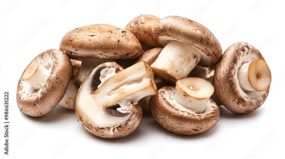 Close-up of plump, juicy mushrooms on a bright white background, perfect for showcasing their freshness and ready-to-cook appearance. Close-up of plump, juicy mushrooms on a bright white background, perfect for showcasing their freshness and ready-to-cook appearance.