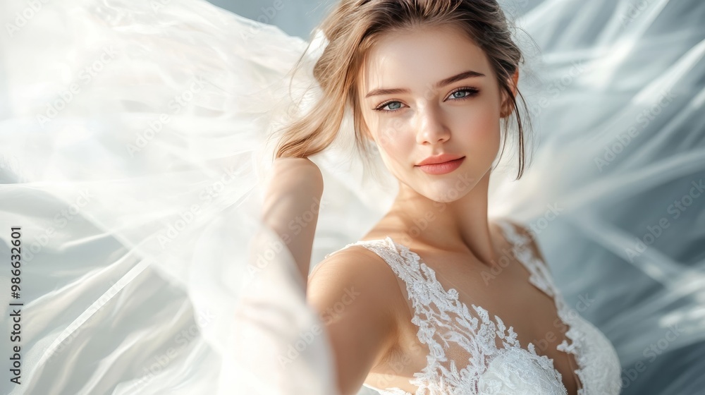 Stunning bride in an elegant gown in a studio. Stunning bride in an elegant gown in a studio.