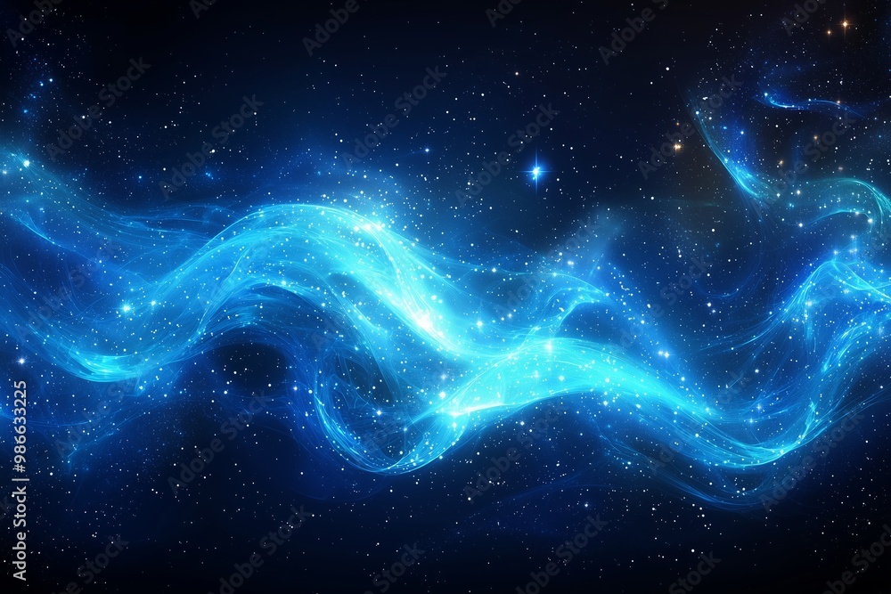 A luminous blue stream flows through a starry sky, creating a celestial spectacle A luminous blue stream flows through a starry sky, creating a celestial spectacle
