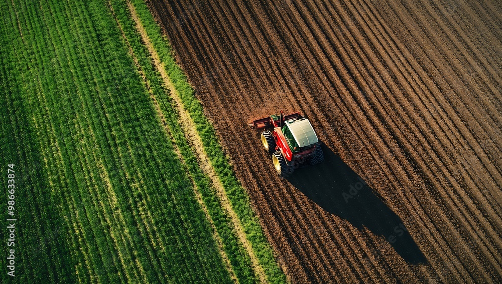 a powerful tractor plowing a vast field a powerful tractor plowing a vast field