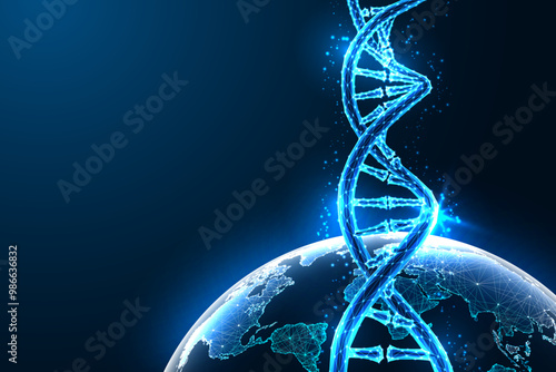 Global genetics, biotechnology, environmental research futuristic concept with DNA and Earth