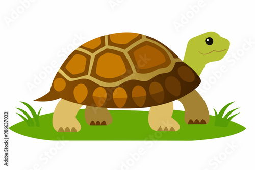 A detailed vector illustration of a Leopard Tortoise in the grassland of the Savanna, showcasing its distinctive shell pattern in a natural habitat.